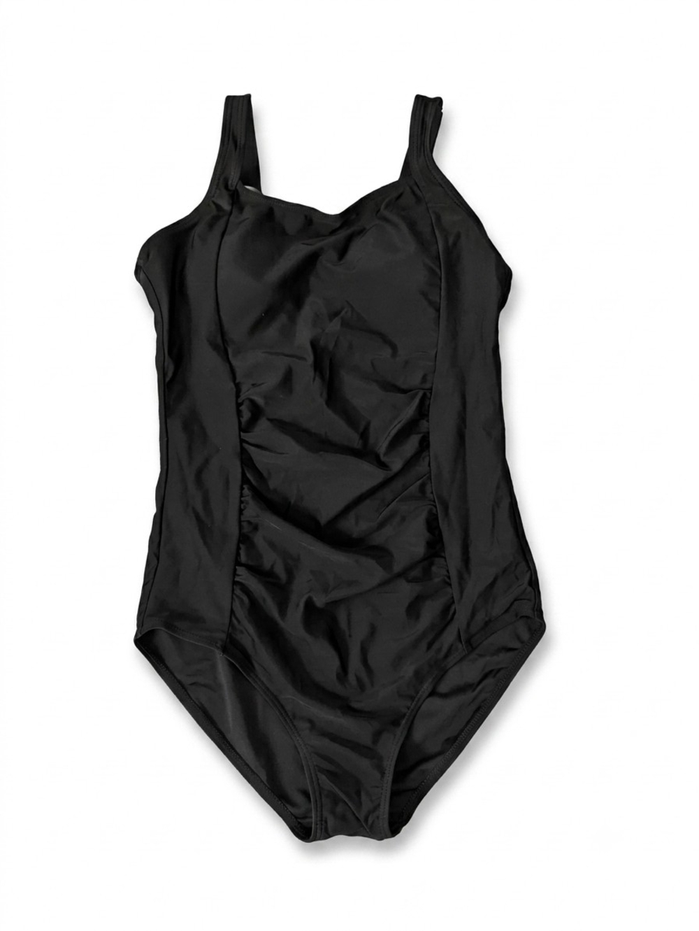 Girls Black One Piece Swimsuit Size 13-14 Years Ruched Tummy Control Bathing